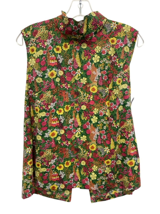Buru Size XS Green, Yellow, Pink Cotton Sleeveless Floral Button Up Back Top Green, Yellow, Pink / XS