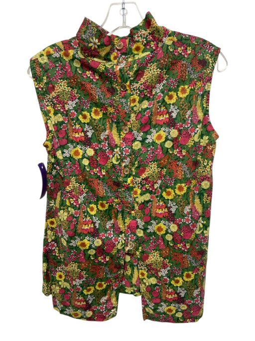 Buru Size XS Green, Yellow, Pink Cotton Sleeveless Floral Button Up Back Top Green, Yellow, Pink / XS