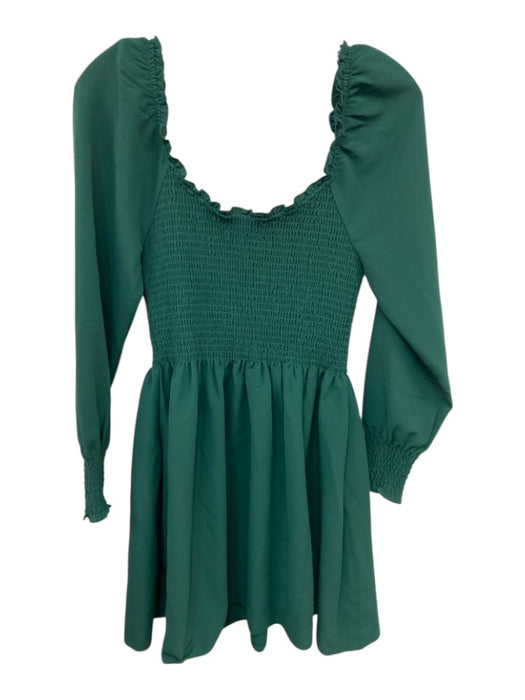 Hill House Size XS Dark Green Polyester Long Sleeve Smocked Upper Mini Dress Dark Green / XS