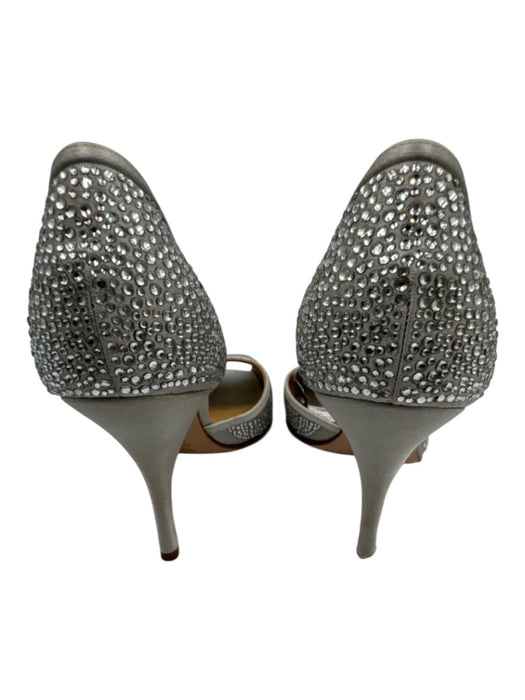 Valentino Shoe Size 37 Silver Satin Peep Toe Crystal Embellishments Pumps Silver / 37