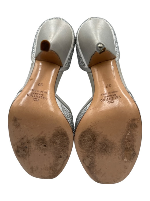Valentino Shoe Size 37 Silver Satin Peep Toe Crystal Embellishments Pumps Silver / 37