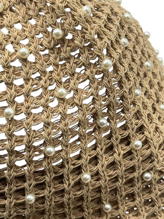 Lele Sadoughi Beige & White Polyester Blend Faux Pearl Crochet Bucket Hat Beige & White / One Size