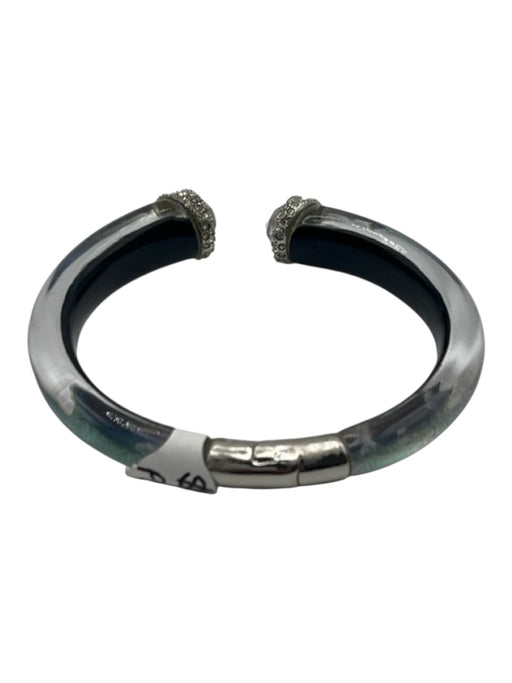 Alexis Bittar Blue & Silver Lucite Rhinestone Iridescent Hinge Closure Bracelet Blue & Silver