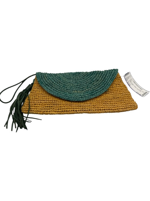 Mar Y Sol Green & Yellow Raffia Tassel Flap Bag Green & Yellow / Small