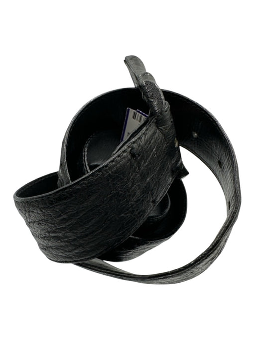 No Brand Black Leather Ostrich Embossed Coated Buckle Bamboo Detail Belts Black / XS