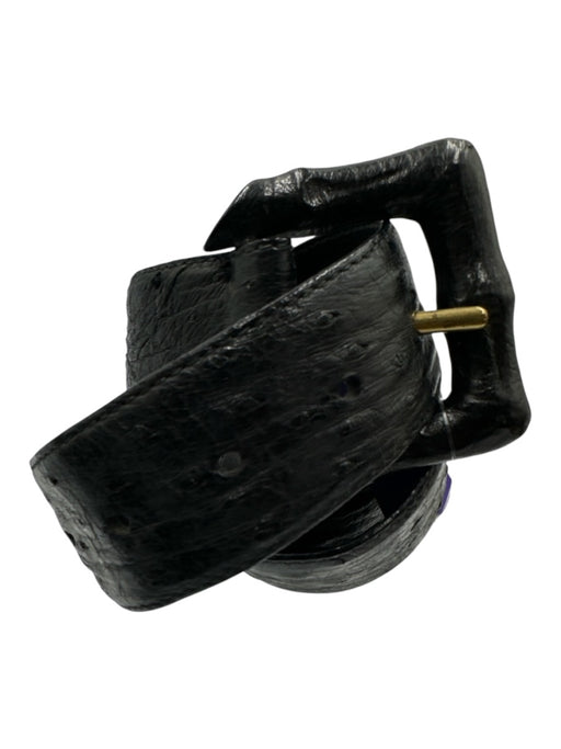No Brand Black Leather Ostrich Embossed Coated Buckle Bamboo Detail Belts Black / XS