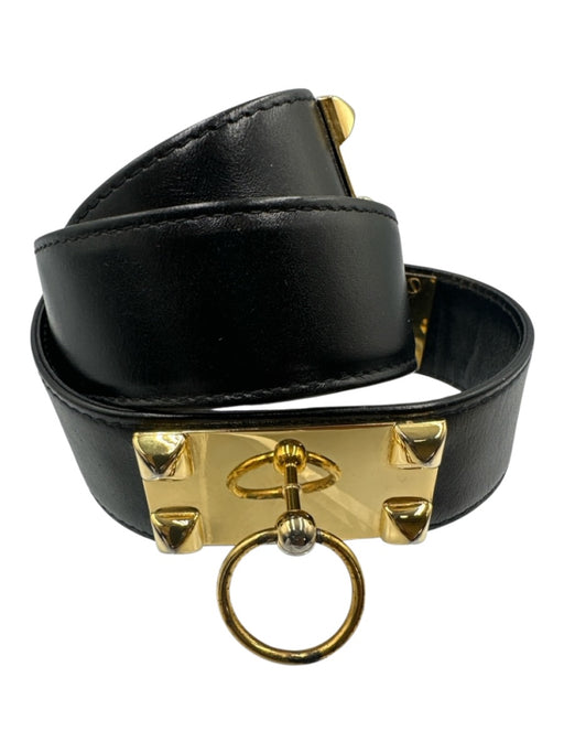 No Brand Black & Gold Leather & Metal Turnlock Waist Belt Belts Black & Gold / XS