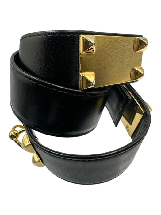 No Brand Black & Gold Leather & Metal Turnlock Waist Belt Belts Black & Gold / XS