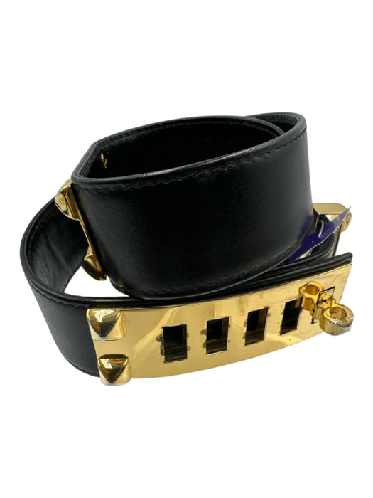 No Brand Black & Gold Leather & Metal Turnlock Waist Belt Belts Black & Gold / XS