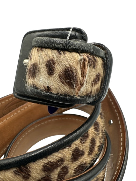 Talbots Beige & Brown Cowhide Ponyhair Animal Print Thin Coated Buckle Belts Beige & Brown / L