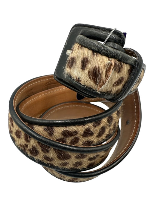 Talbots Beige & Brown Cowhide Ponyhair Animal Print Thin Coated Buckle Belts Beige & Brown / L