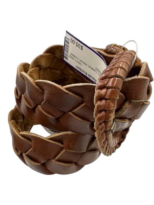 Omega Brown Leather Woven Coated Buckle Belts Brown / S