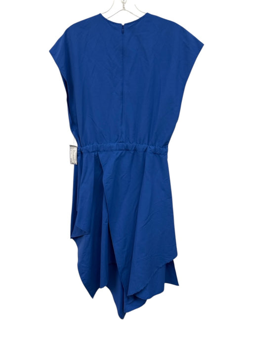 JW Anderson Size 6 Blue & Brown Cotton Back Zip Asymetric Cap Sleeve Dress Blue & Brown / 6