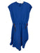 JW Anderson Size 6 Blue & Brown Cotton Back Zip Asymetric Cap Sleeve Dress Blue & Brown / 6