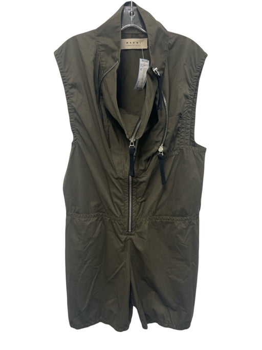 Marni Size 38 Army Green Cotton Zipper Detail Sleeveless Romper Army Green / 38