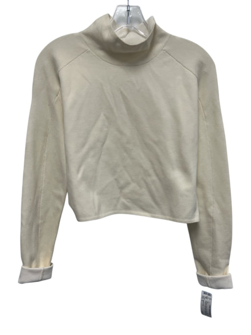 Helmut Lang Size S Off White Merino Wool Mock Neck Cropped Long Sleeve Top Off White / S