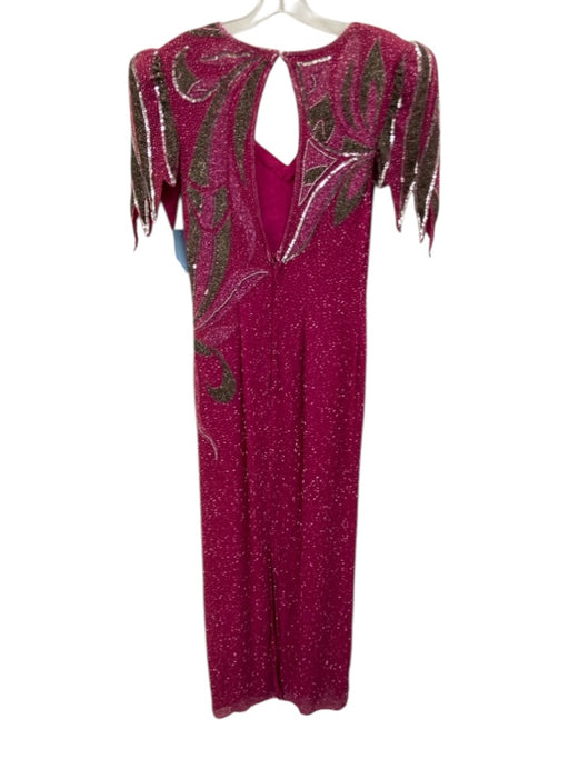 Vinnie Size S Fuschia Pink & Gray Polyester Fully Beaded Half Sleeve Gown Fuschia Pink & Gray / S