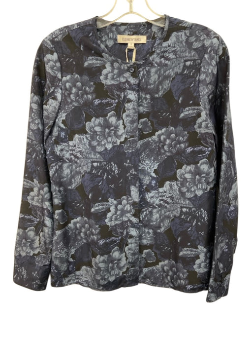 Elizabeth & James Size S Navy Print Silk Button Down Floral Long Sleeve Top Navy Print / S