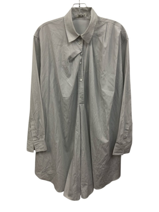 Acne Size 36 Light Gray Cotton Half Button Open Back Collared Long Sleeve Dress Light Gray / 36