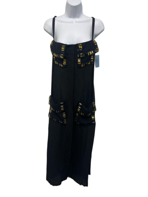 Proenza Schouler Size 6 Black & Gold Silk Pockets Jeweled Sleeveless Dress Black & Gold / 6
