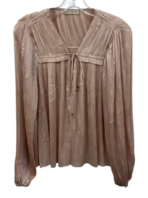 Ulla Johnson Size 4 Blush Pink Silk Accordion Pleats V Neck Long Sleeve Top Blush Pink / 4
