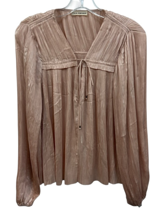 Ulla Johnson Size 4 Blush Pink Silk Accordion Pleats V Neck Long Sleeve Top Blush Pink / 4