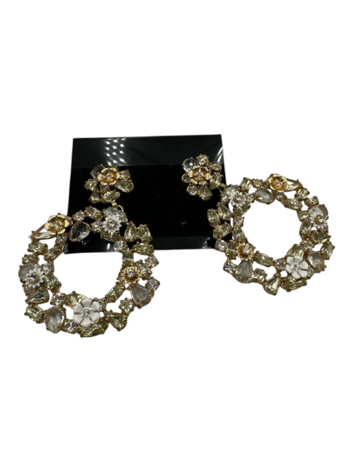 J Crew Purple, Green, Silver Metal Jeweled Flower Open Circle Statement Earrings Purple, Green, Silver