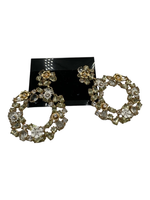 J Crew Purple, Green, Silver Metal Jeweled Flower Open Circle Statement Earrings Purple, Green, Silver