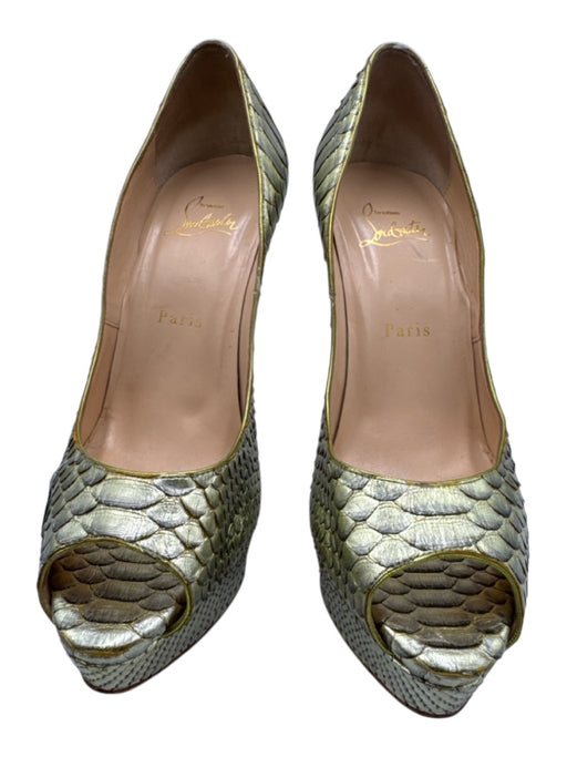 Christian Louboutin Shoe Size 38.5 Green Mix Leather Python Platform Pumps Green Mix / 38.5