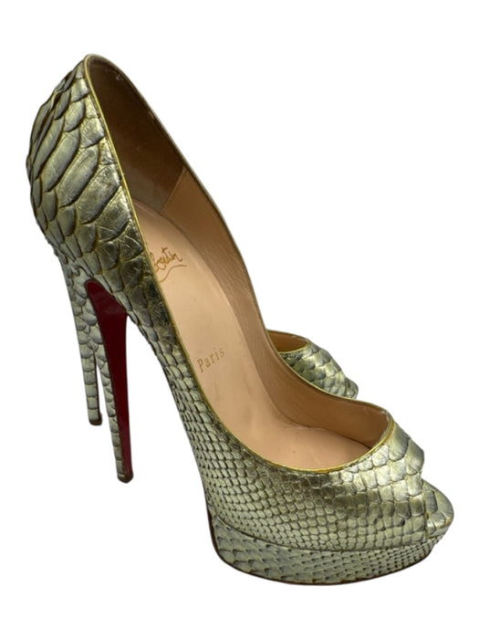Christian Louboutin Shoe Size 38.5 Green Mix Leather Python Platform Pumps Green Mix / 38.5