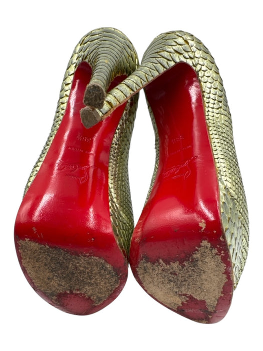 Christian Louboutin Shoe Size 38.5 Green Mix Leather Python Platform Pumps Green Mix / 38.5