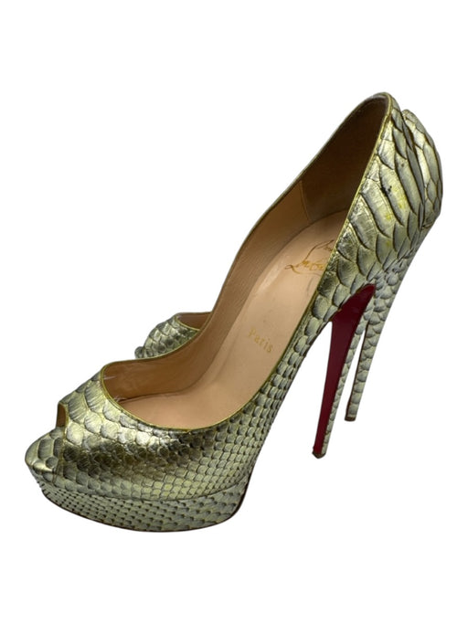 Christian Louboutin Shoe Size 38.5 Green Mix Leather Python Platform Pumps Green Mix / 38.5