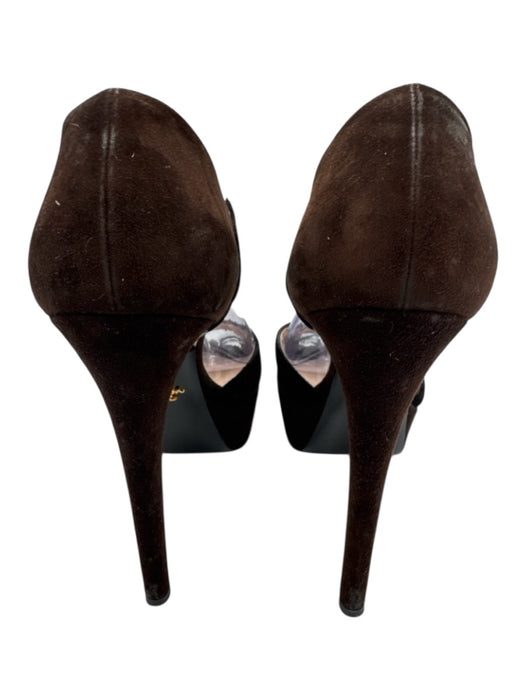 Prada Shoe Size 40 Brown & Black Suede Color Block Peep Toe Ankle Strap Pumps Brown & Black / 40