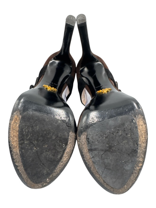 Prada Shoe Size 40 Brown & Black Suede Color Block Peep Toe Ankle Strap Pumps Brown & Black / 40