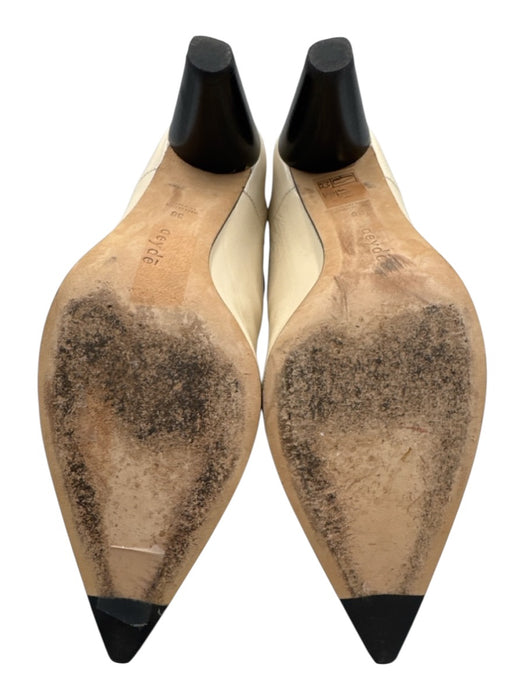 aeyde Shoe Size 36 Cream & Black Leather Pointed Toe Kitten Heel Ankle Booties Cream & Black / 36