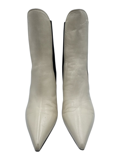 aeyde Shoe Size 36 Cream & Black Leather Pointed Toe Kitten Heel Ankle Booties Cream & Black / 36