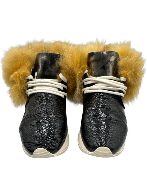Esse Ut Esse Shoe Size 37 Black Patent Leather Fur Trim Leather Low Top Sneakers Black / 37