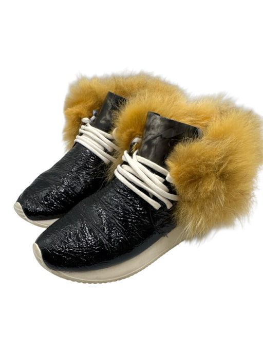Esse Ut Esse Shoe Size 37 Black Patent Leather Fur Trim Leather Low Top Sneakers Black / 37