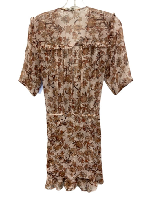Veronica Beard Size 4 Cream & Brown print Silk Short Sleeve Floral Dress Cream & Brown print / 4