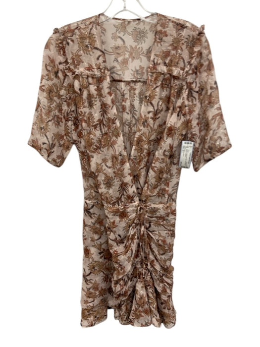 Veronica Beard Size 4 Cream & Brown print Silk Short Sleeve Floral Dress Cream & Brown print / 4