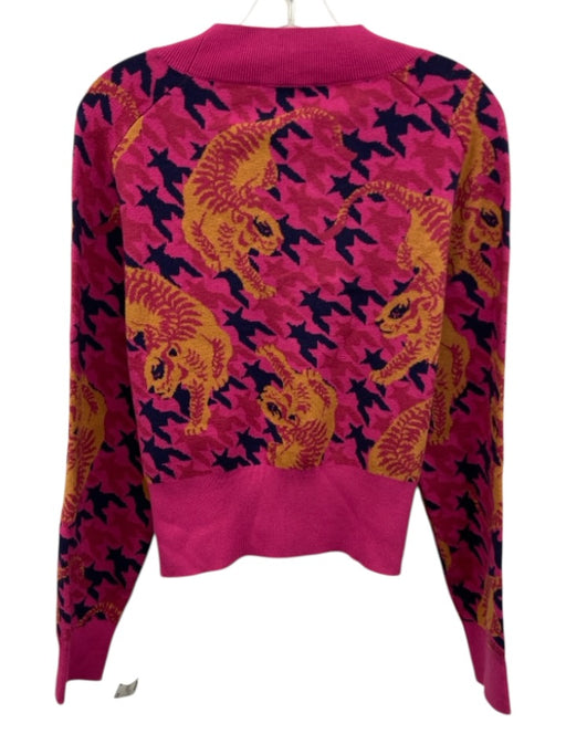 Alden Adair Size Medium Pink, Navy & Beige Viscose Blend V Neck Sweater Pink, Navy & Beige / Medium