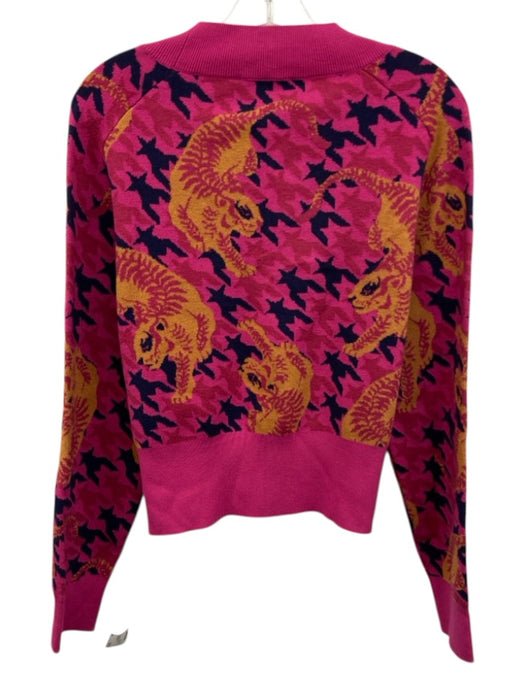 Alden Adair Size Medium Pink, Navy & Beige Viscose Blend V Neck Sweater Pink, Navy & Beige / Medium