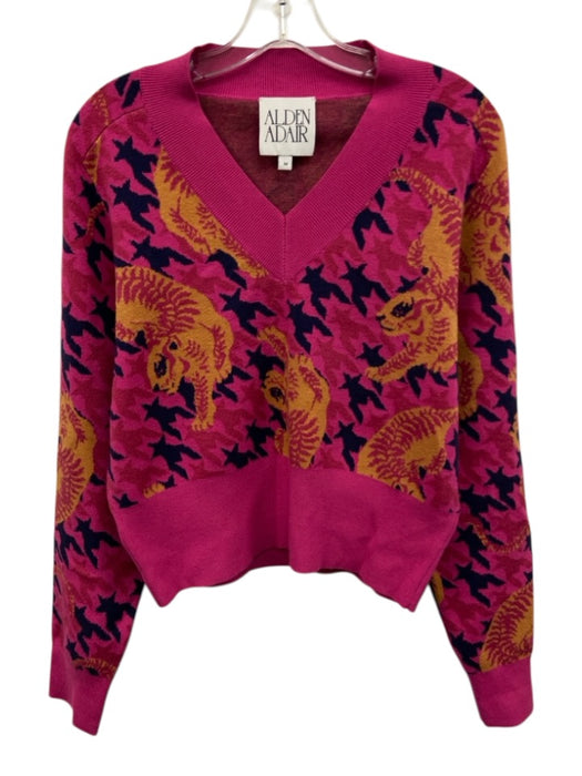 Alden Adair Size Medium Pink, Navy & Beige Viscose Blend V Neck Sweater Pink, Navy & Beige / Medium