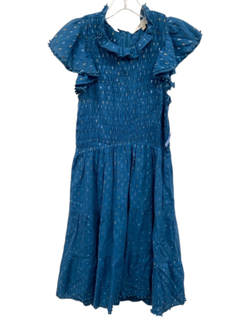 Sea New York Size Small Blue Cotton Blend Gold Accents smocked Ruffles Dress Blue / Small