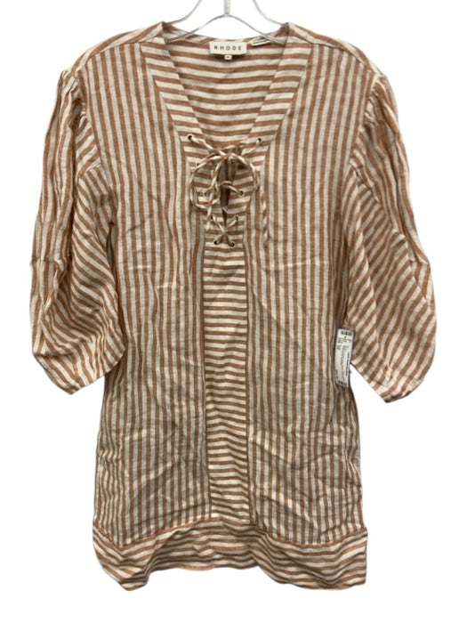 Rhode Size XS Beige & Cream Linen Stripe Lace Up Short Sleeve Dress Beige & Cream / XS