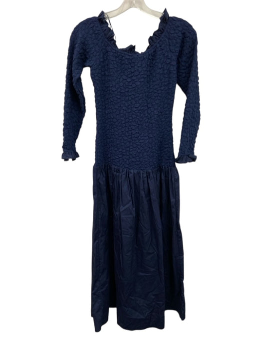Hyacinth House Size Small Navy Cotton Smocked Long Sleeve Below the Knee Dress Navy / Small