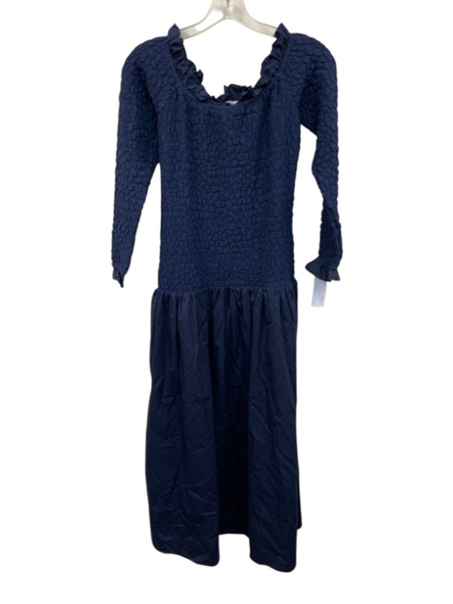Hyacinth House Size Small Navy Cotton Smocked Long Sleeve Below the Knee Dress Navy / Small