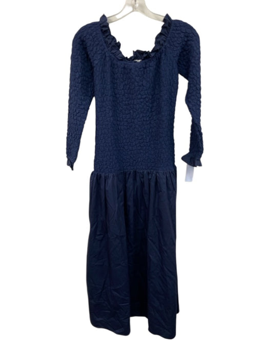 Hyacinth House Size Small Navy Cotton Smocked Long Sleeve Below the Knee Dress Navy / Small
