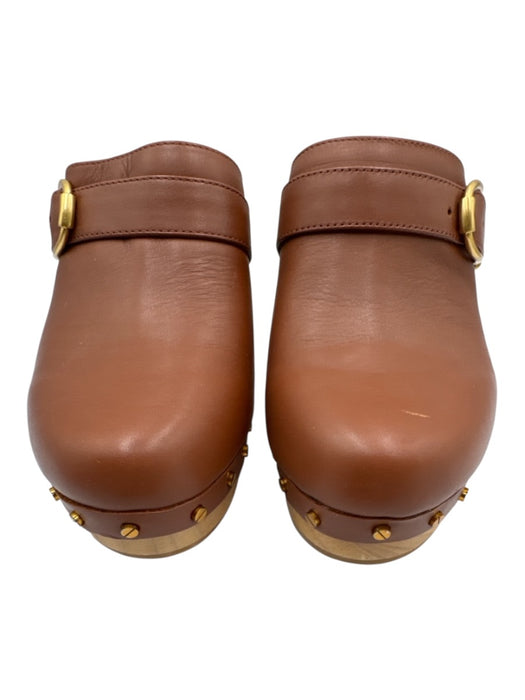 Veronica Beard Shoe Size 8.5 Chestnut Leather Wood Sole Buckle Heel Shoe Clogs Chestnut / 8.5
