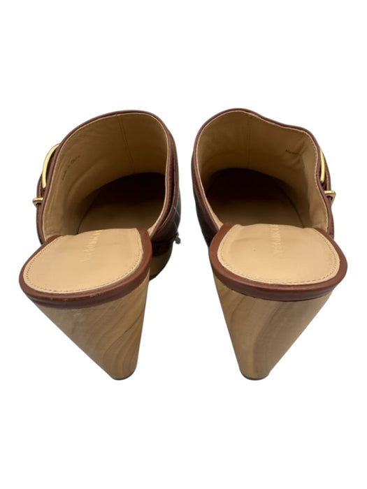 Veronica Beard Shoe Size 8.5 Chestnut Leather Wood Sole Buckle Heel Shoe Clogs Chestnut / 8.5